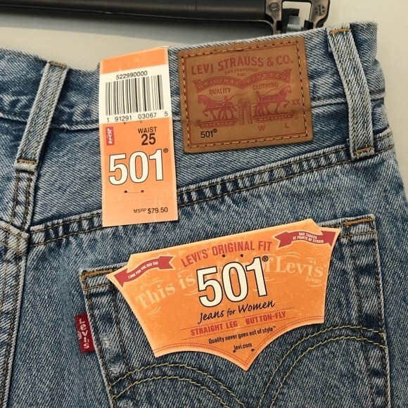 Levi’s 501 Jean Shorts Cut-Off Button Fly Grommet Detail Frayed Hem Size 25 NWT - Picture 9 of 10